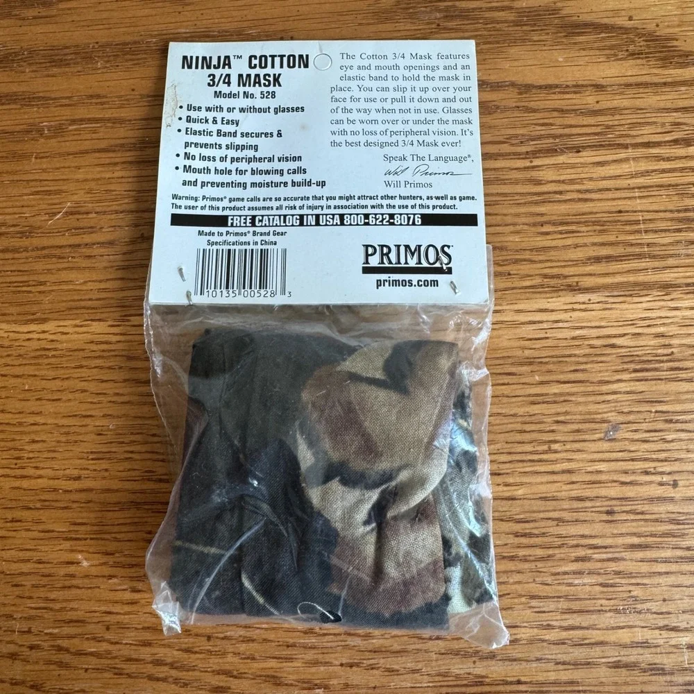 Primos Ninja Cotton 3/4 Mask Mossy Oak Break-Up Camo Hunting Face Mask 528 NEW